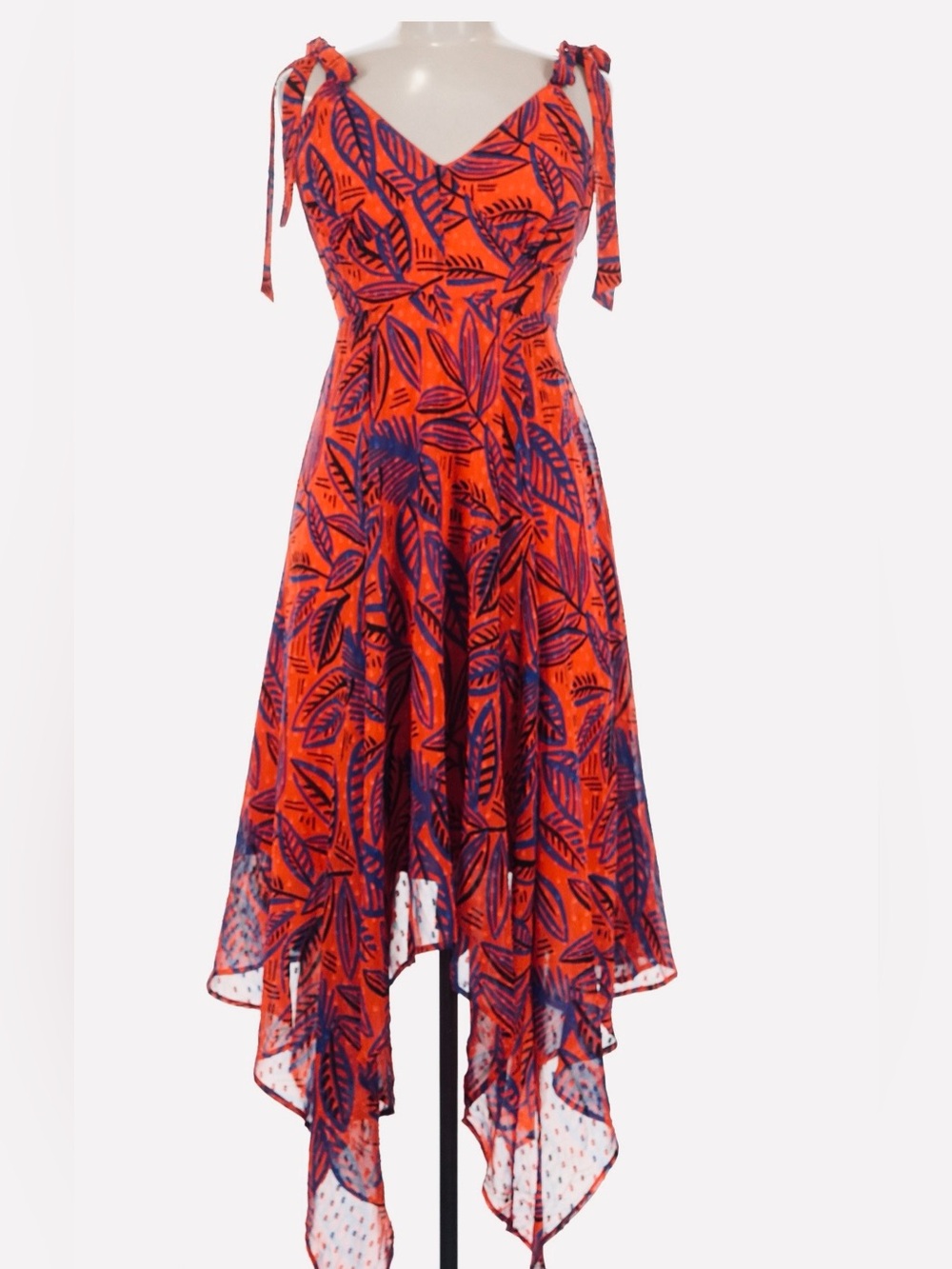 Gorgeous Alexis Red With Blue-Purple Print Handkerchief Hem Sundress